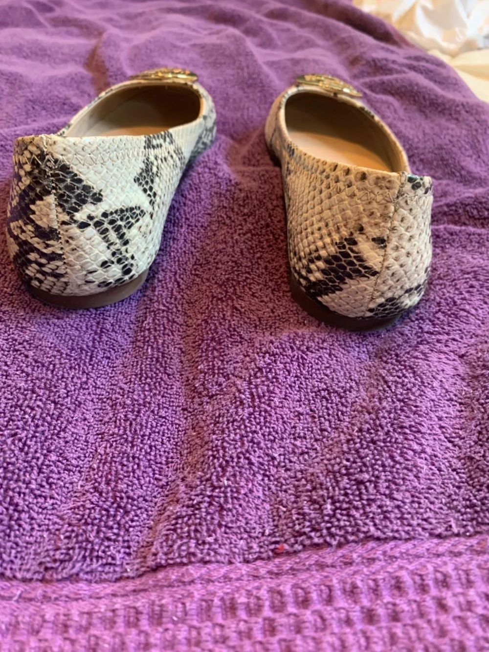 Tory Burch Tan/Black Snakeprint Leather Ballet Flats sz 8M